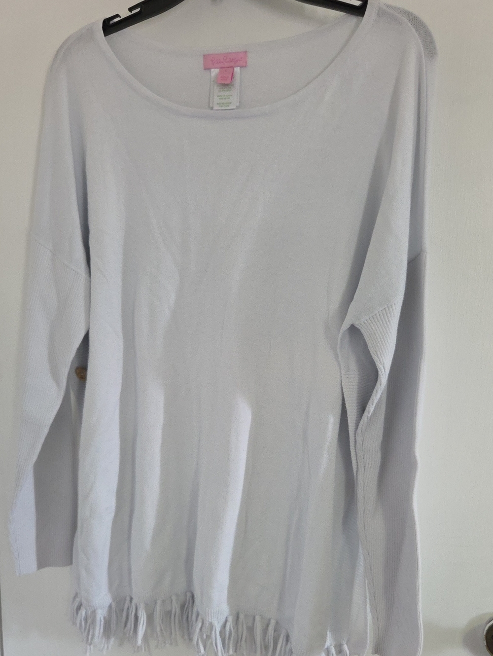 Lily Pulitzer Women’s Lightweight Fringe Hem Long Sleeve Top - Light Blue Large